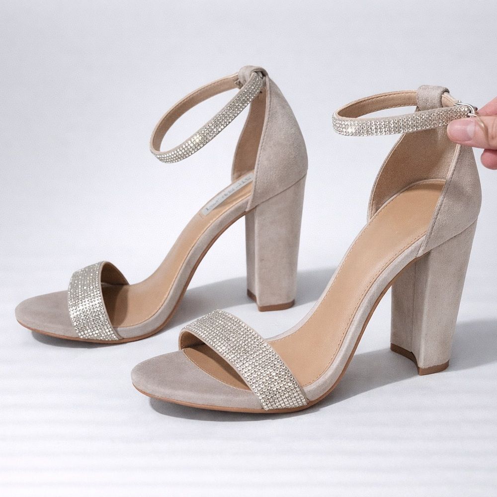 Steve Madden Taupe Rhinestone Suede Block Heels Size 8.5